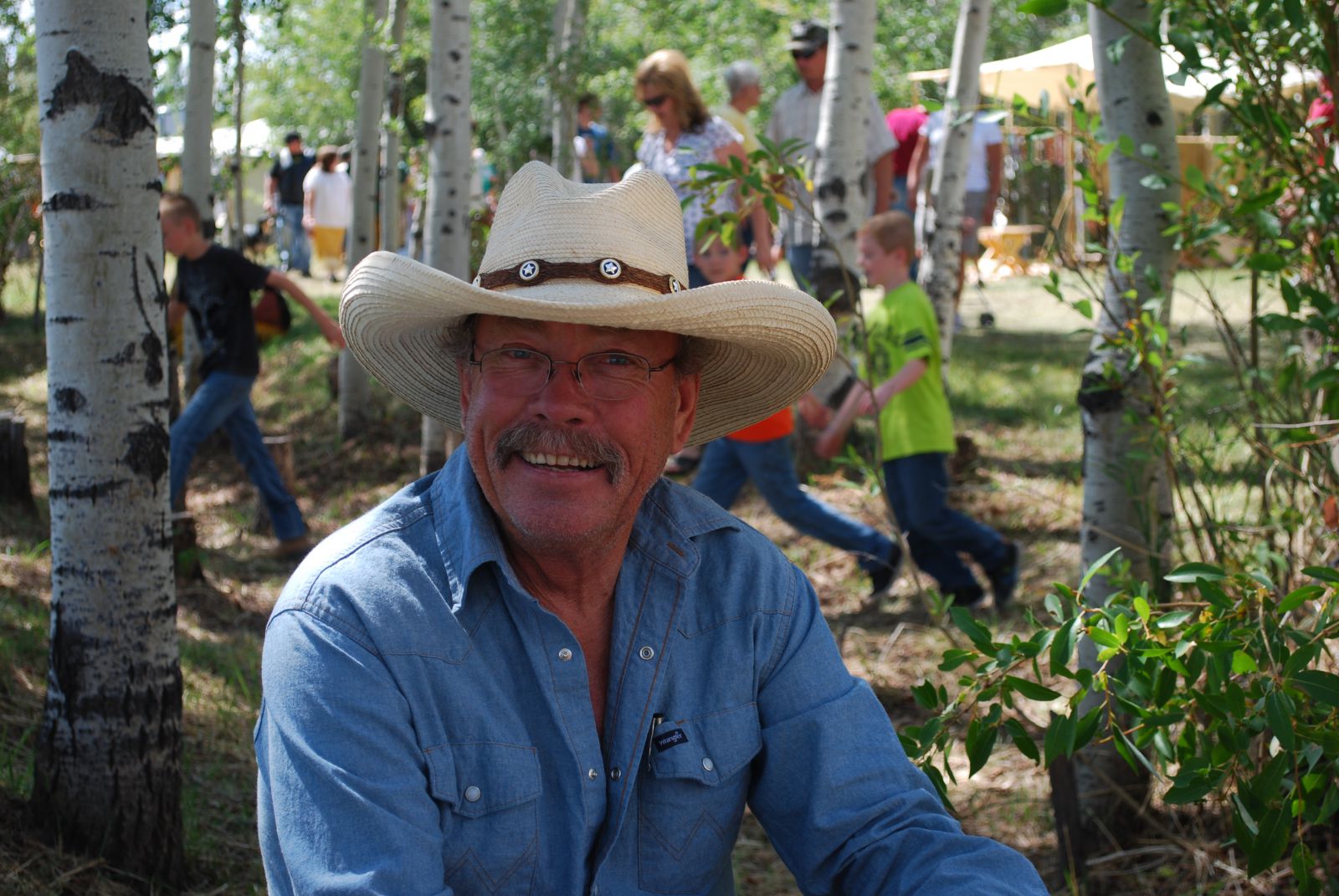 Enjoying Mountain Man Rendevous in Ft. Bridger, Wyoming. Only modern items allowed in camp are eyeglasses and cameras. 